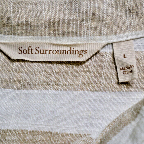 Soft Surroundings Size L Camina Linen Blend Tunic Stripe Cream Brown - Picture 10 of 11